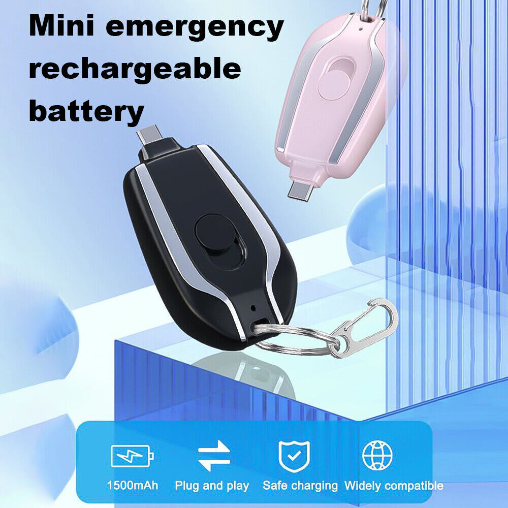 1500mAh Mini-Notfall-Pod Schlüsselanhänger-Ladegerät mit Type-C Ultra-Kompakter Mini-Batterie-Pack Schnellladung Backup-Powerbank