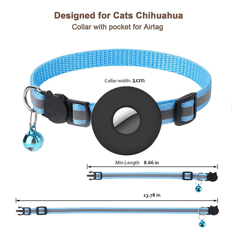 Reflective Airtag Pet Collar with Bell - Adjustable &amp; Anti-lost for Cats and Dogs