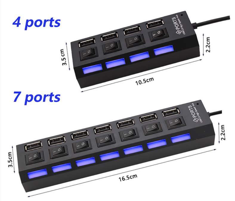 7-Port USB2.0 Hub mit unabhängigem Schalter