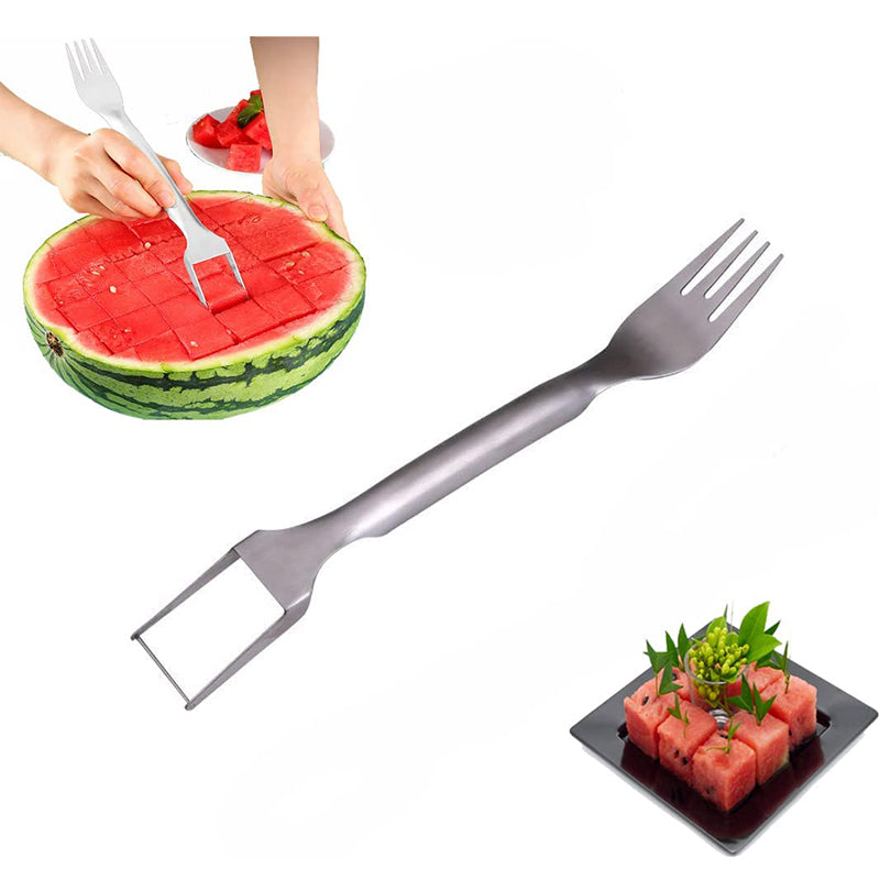 2-in-1 Edelstahl Wassermelonen-Schneider und Gabel: Ein Must-Have für jeden Küchenliebhaber!