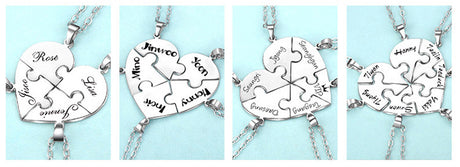 Engraved S925 Silver Jigsaw Puzzle Breakable Heart Pendant Necklaces for Couples, Friends &amp; Family