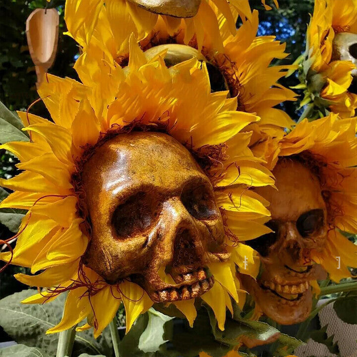 Das ultimative Halloween-Gartenzubehör - Der Schädel-Sonnenblumen-Ornament!