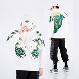 Men's hoodie jacket with peacock embroidery