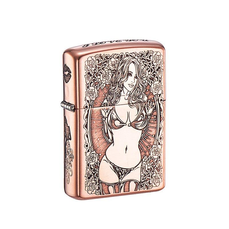 Skull Beauty Copper Shell Kerosene Lighter