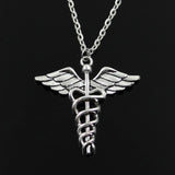 Spinning Dragonfly Snake Wand Necklace with Angel Wings