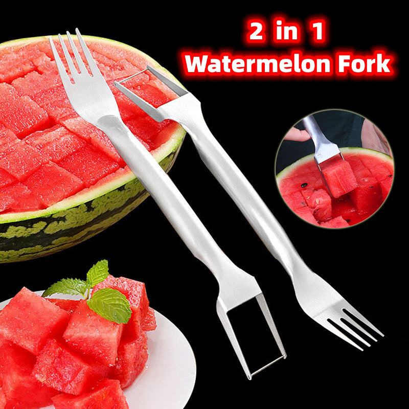 2-in-1 Edelstahl Wassermelonen-Schneider und Gabel: Ein Must-Have für jeden Küchenliebhaber!