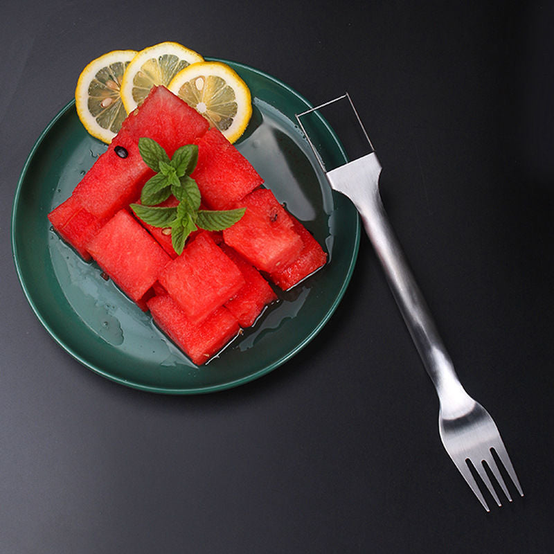 2-in-1 Edelstahl Wassermelonen-Schneider und Gabel: Ein Must-Have für jeden Küchenliebhaber!