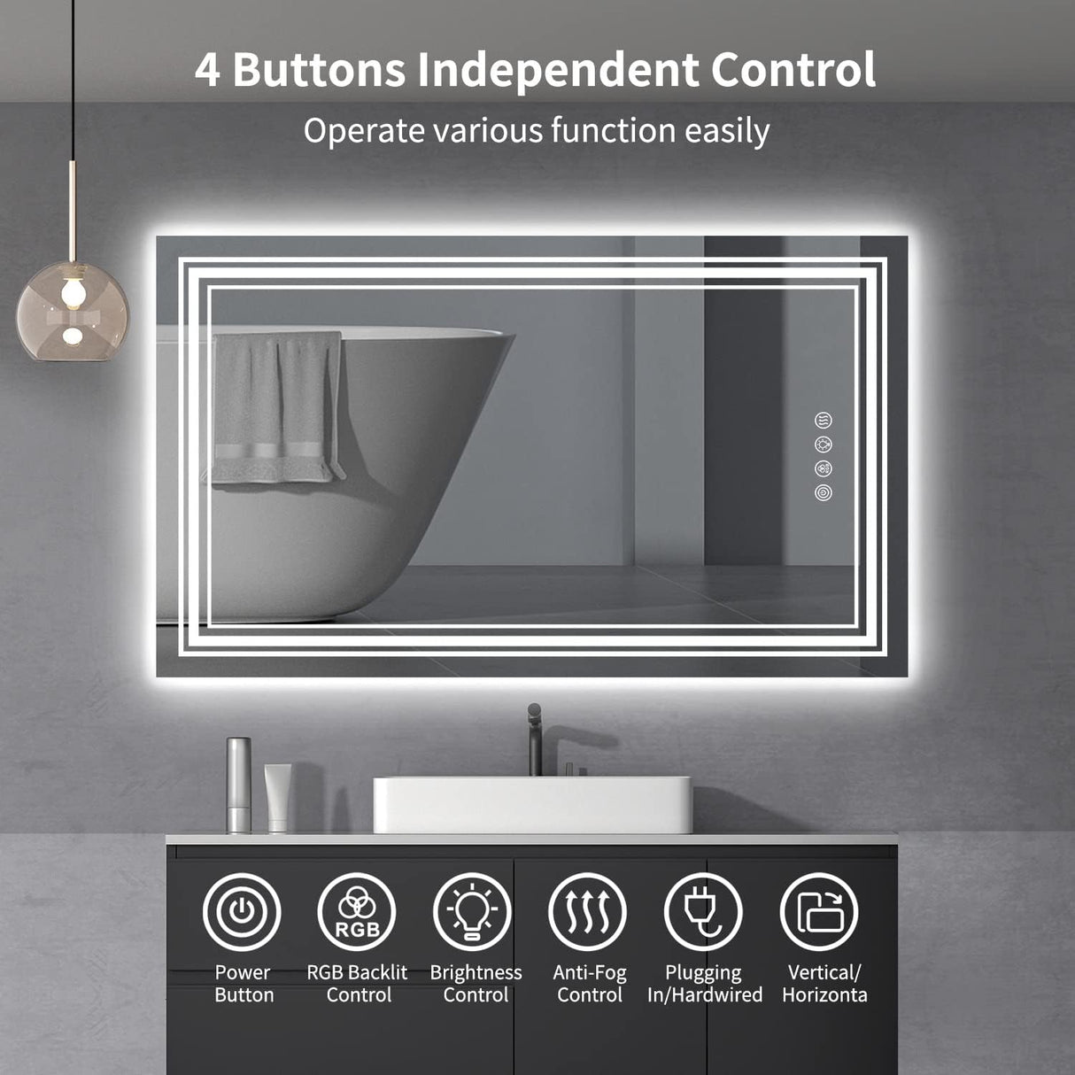 20x28 Zoll Anti-Beschlag Smart Touch Spiegel RGB LED Badezimmerspiegel mit Hintergrundbeleuchtung und Farbwechsel