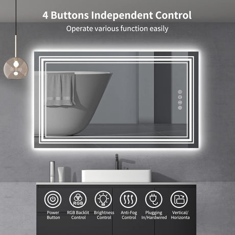 20x28 inch anti-fog smart touch mirror RGB LED bathroom mirror with backlight and color changing