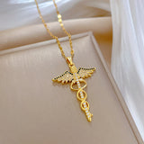 Spinning Dragonfly Snake Wand Necklace with Angel Wings