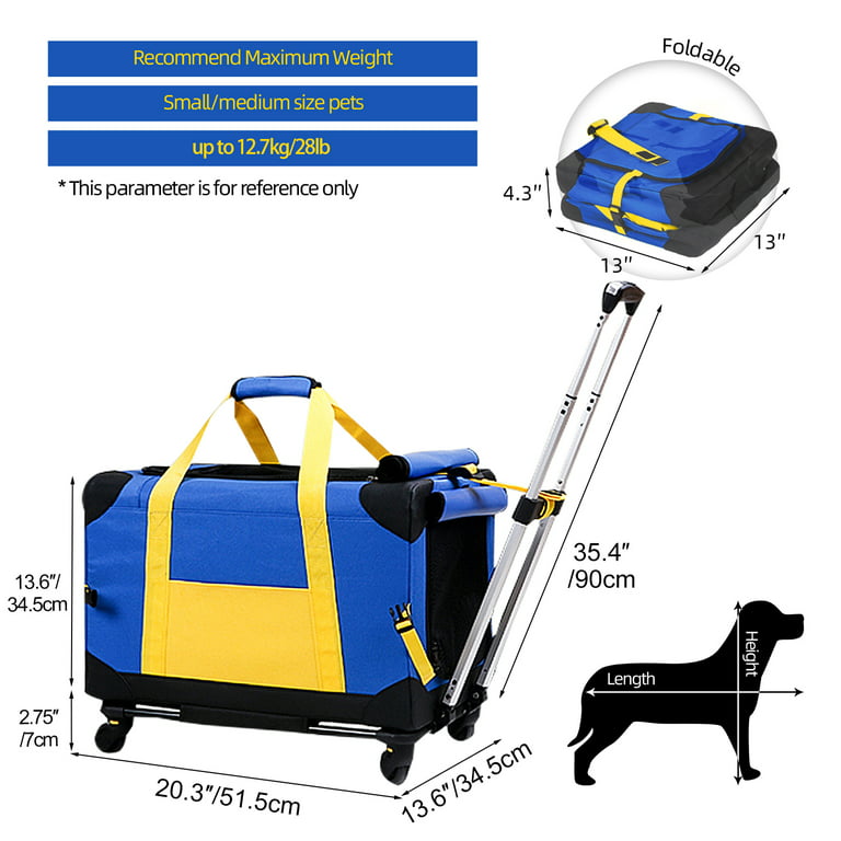 Wheeled Pet Trolley - Carrier and Dog Cart for Small Dogs and Cats up to 30lbs