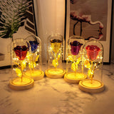 Eternal rose flowers with LED light in glass cover