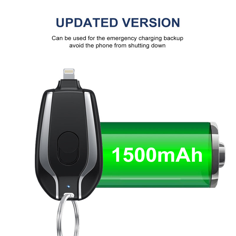 1500mAh Mini Emergency Pod Keychain Charger with Type-C Ultra Compact Mini Battery Pack Fast Charge Backup Power Bank