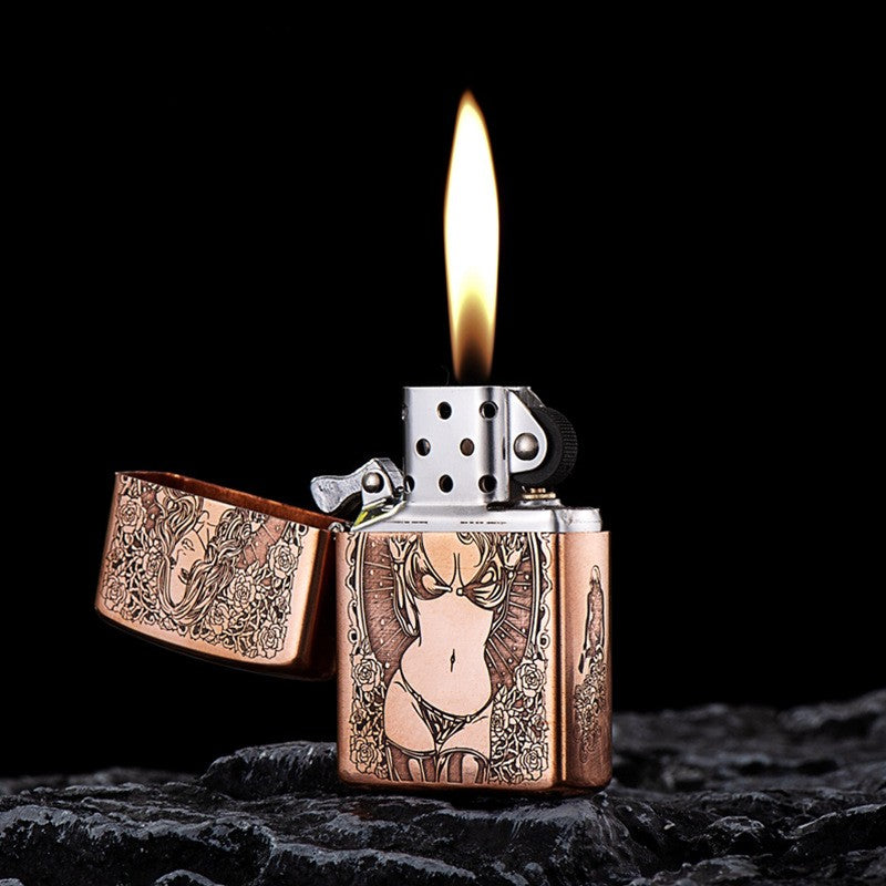 Skull Beauty Copper Shell Kerosene Lighter