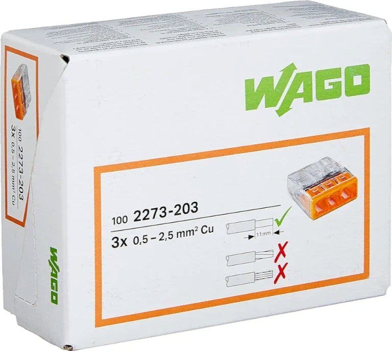 WAGO COMPACT-Verbindungsdosenklemme 3-Leiter-Klemme 100er Profipack - Transparent/Orange