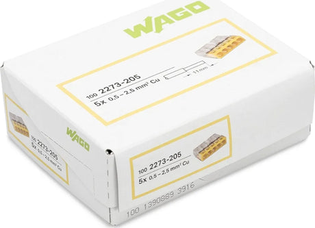 WAGO® 5-Leiter-Verbindungsdosenklemme 2273-205 (100 Stück) - Gelb