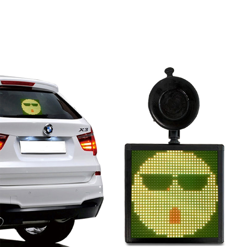 Modern communication on wheels: LED emoticon display for the rear car window