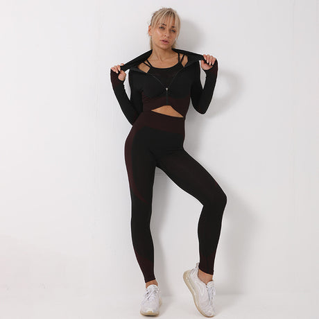 3-teiliges Yoga Set - Nahtloses Sportset für Damen: Leggings, Crop Top und Sport-BH - Für Fitness und Gym