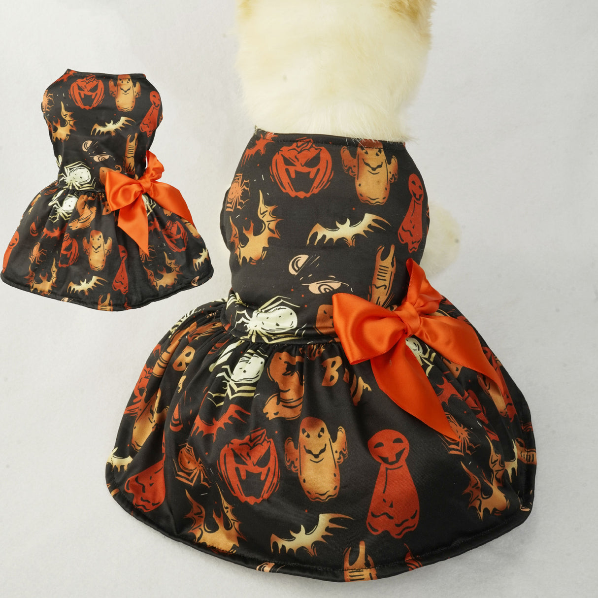 Halloween Clothes for Small Dogs: Pumpkin Print Dress for Pet Party