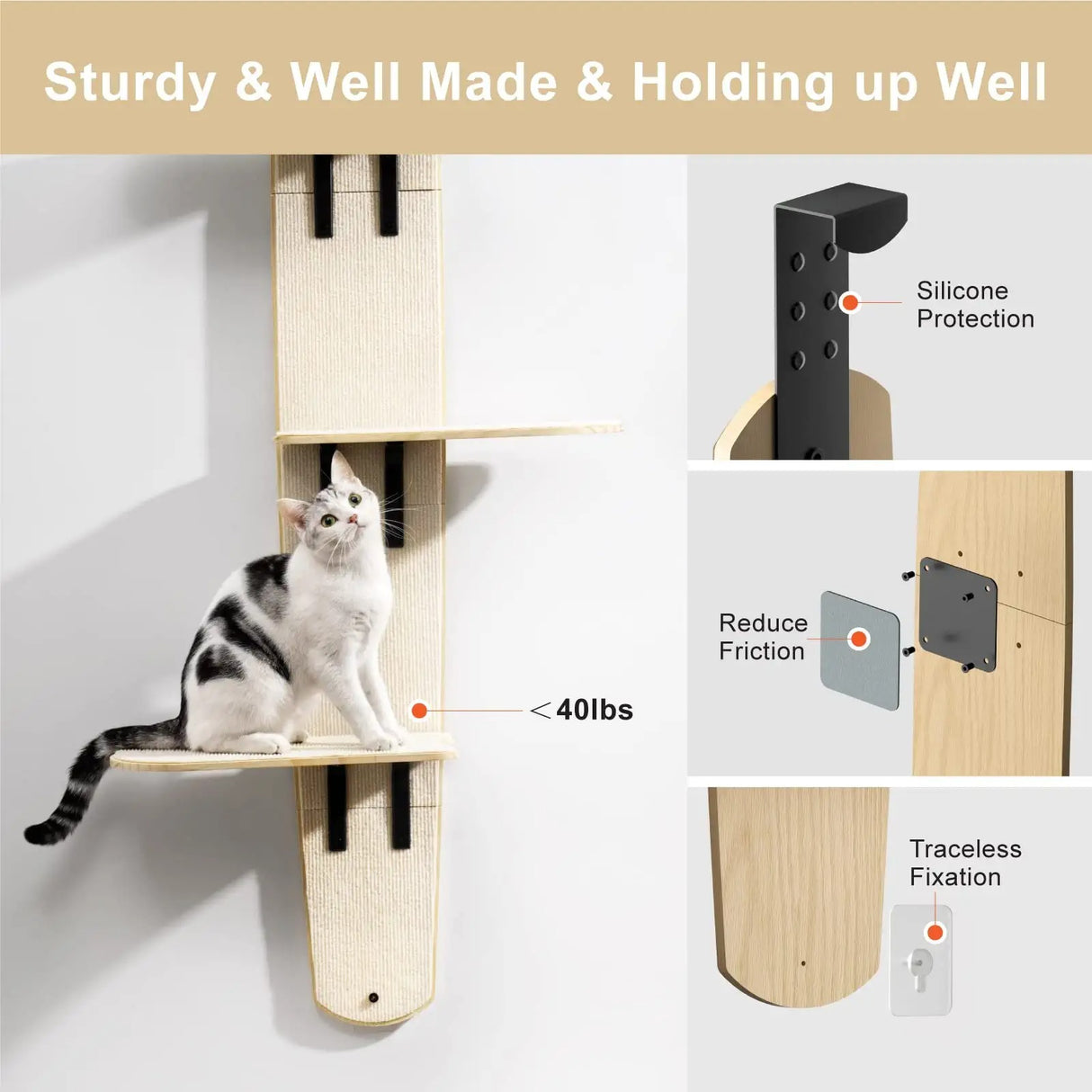 Mewoofun 4-Level Versatile Cat Climber Shelves Door Mounted Vertical Cat Tree