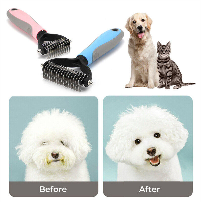 Dog and Cat Grooming Brush - Detangling Comb, Hair Removal and 2-Ended Detangler