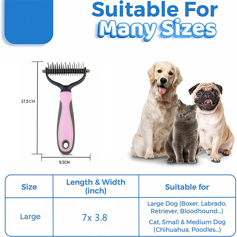 Dog and Cat Grooming Brush - Detangling Comb, Hair Removal and 2-Ended Detangler